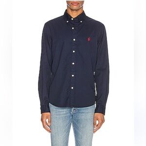 Ralph Lauren Classic Fit Button Down Long Sleeve Collared Shirt in Navy